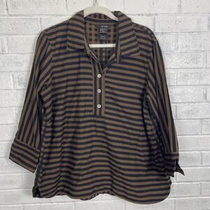 Ali Miles Multi Pattern 1/4 Button Tunic Top Womens Size L 3/4 Sleeve Blouse